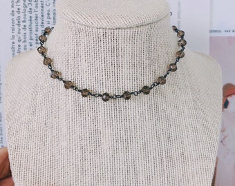 Smoky Crystal Beaded Rosary Necklace