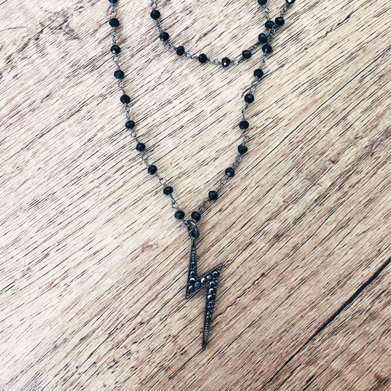 Large Studded Electric Lightning Bolt Rosary Necklace