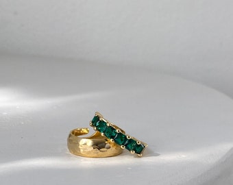 Stackable Gold Emerald Block Diamond Ring