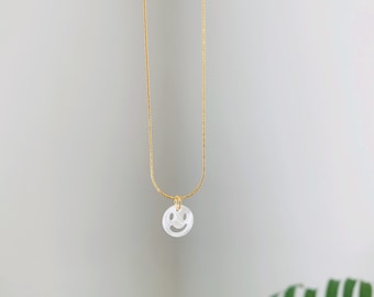 White Freshwater Pearl Smiley Face Charm Necklace