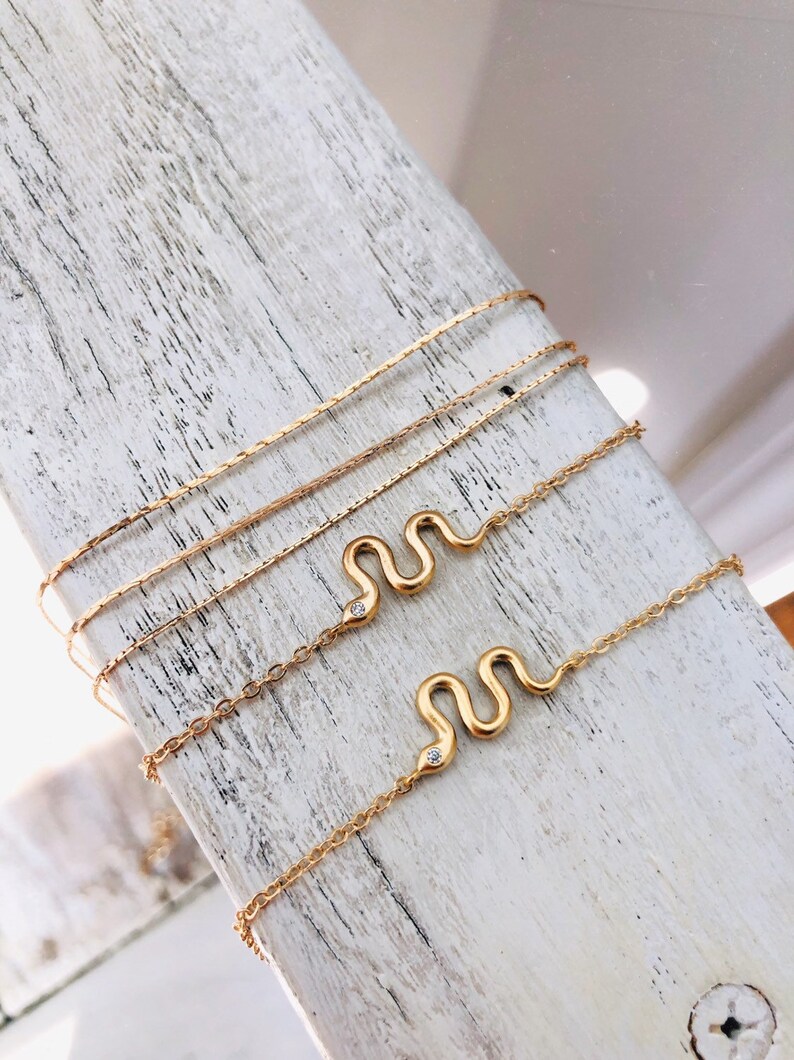 Dainty Gold or Silver Diamond Eye Snake Necklace