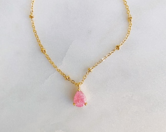 Pink Gemstone Beaded Gold Necklace