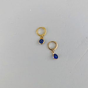 Dark Blue Evil Eye Gold Huggie Hoop Earrings, New colors just added!