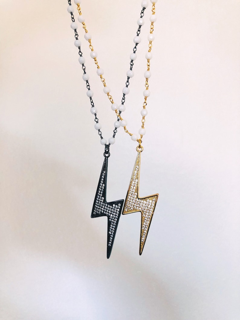 Large Studded Electric Lightning Bolt Rosary Necklace