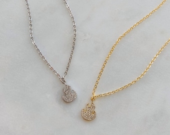 Diamond Studded Flame Necklace in Gold or Silver