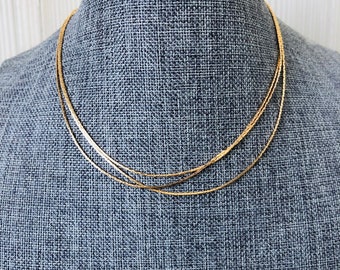 Triple Stranded Shimmery Gold Layering Choker Necklace