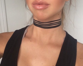 Five Strand Strappy Suede Choker Necklace