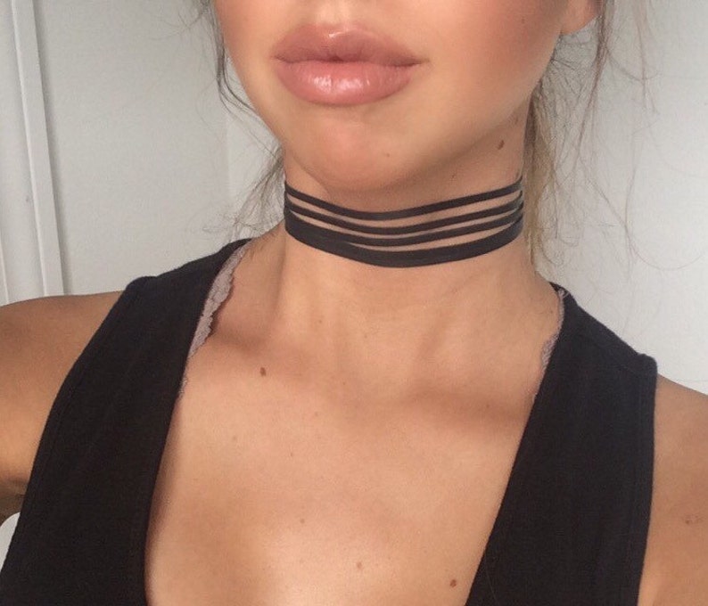 Five Strand Strappy Suede Choker Necklace image 1