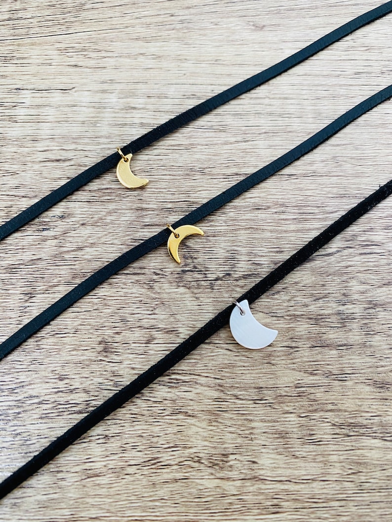 Moon Choker Necklace, Crescent Horn Choker Necklace, Dainty Charm Choker image 4