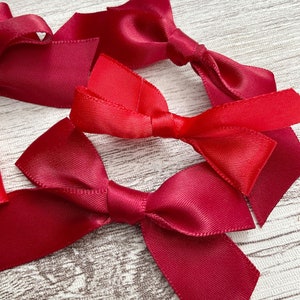 Ready Made Small Red Satin Bows, Mini Crimson Ribbon Bows, Papercraft Supplies