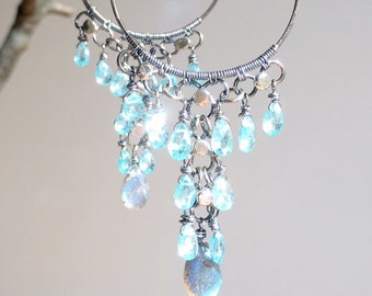 Chandelier Hoops Sparkling Zircon & Labradorite Earrings