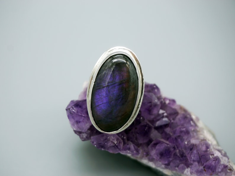 Bright Purple Labradorite Big Silver Ring