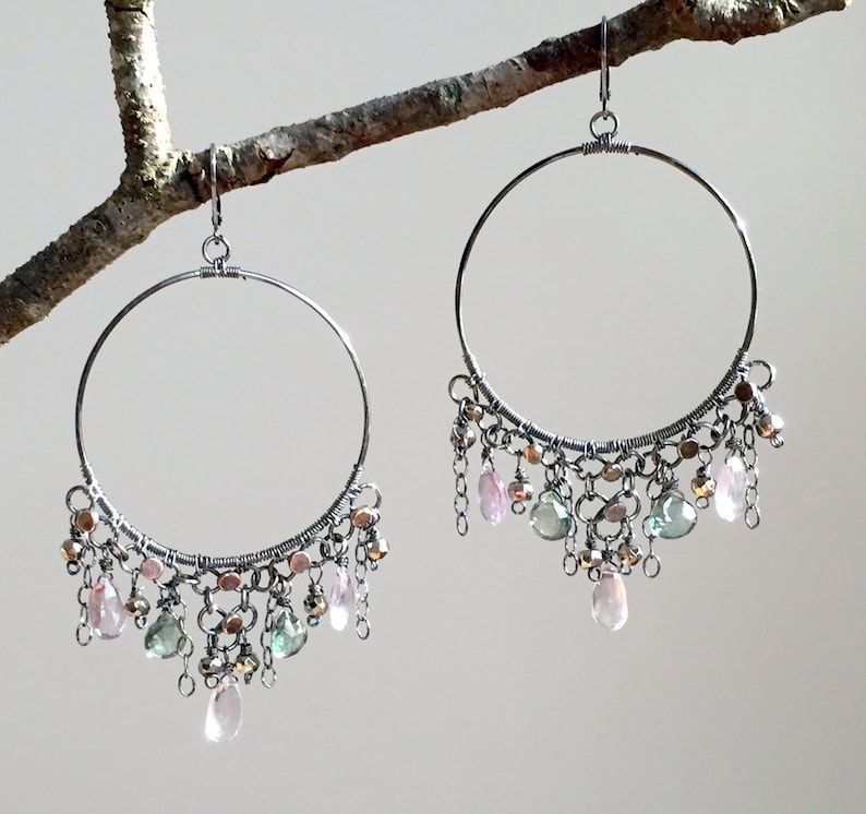 Pink Amethyst /& Mystic Quartz Big Hoop Earrings