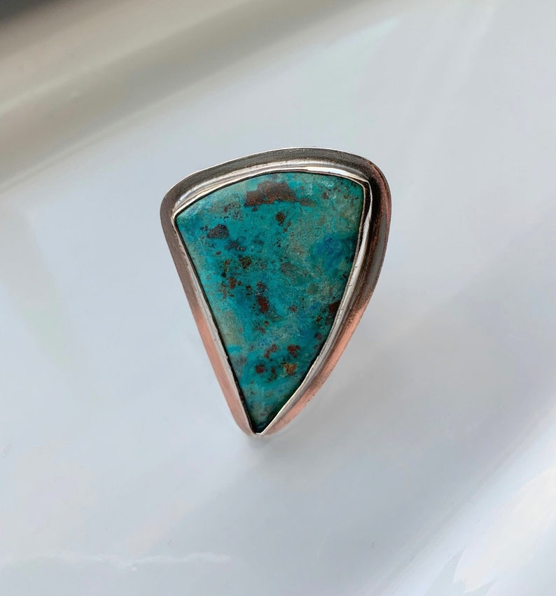 Chrysocolla Big Silver Ring image 3