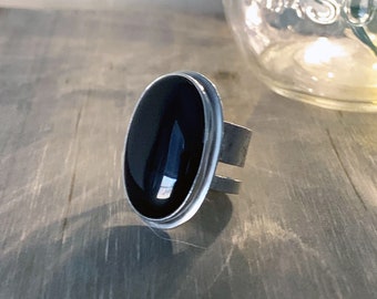 Black Onyx Double Band Silver Ring