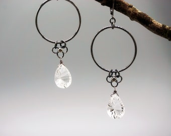 Faceted Quartz Big Silver Hoops