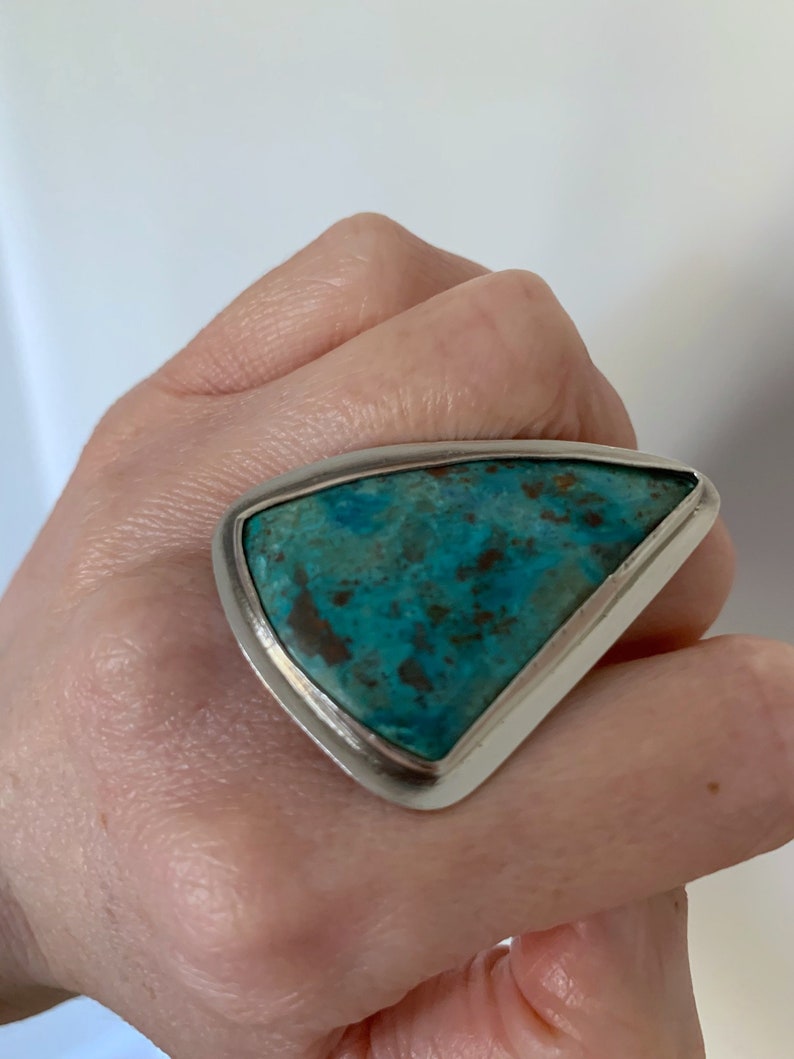 Chrysocolla Big Silver Ring image 8