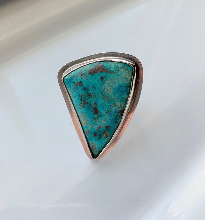 Chrysocolla Big Silver Ring image 1