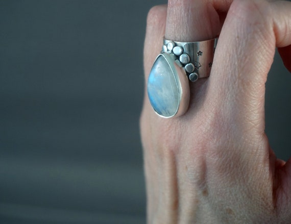 Flashy Moonstone Big Silver Ring