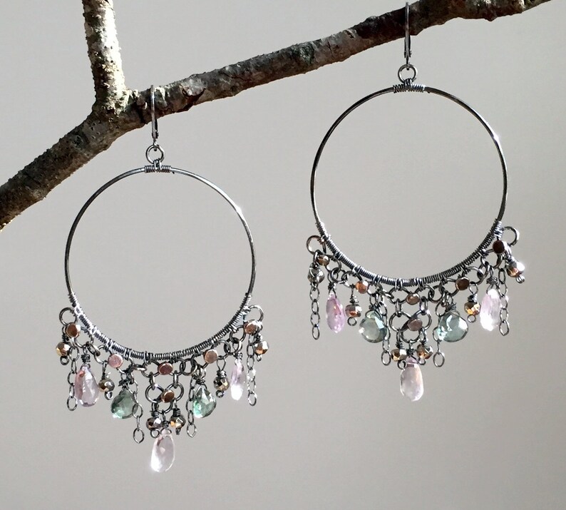 Pink Amethyst /& Mystic Quartz Big Hoop Earrings