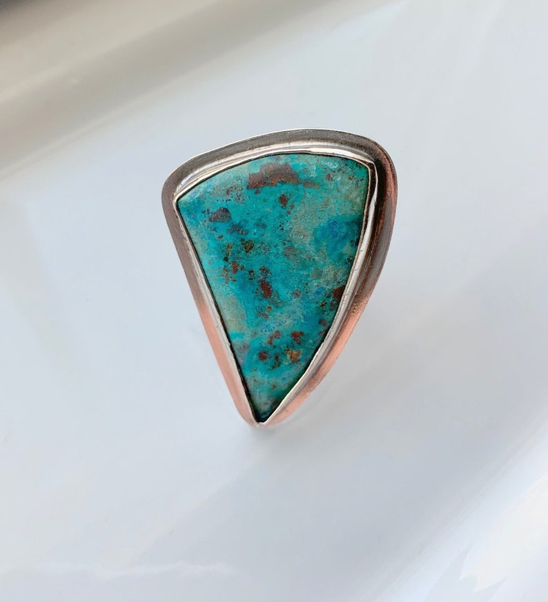 Chrysocolla Big Silver Ring image 6