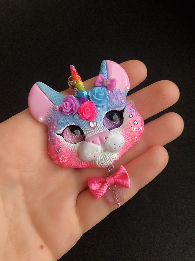 Ready to ship Blue Pink Unikitty Cat unicorn kawaii sweet style necklace