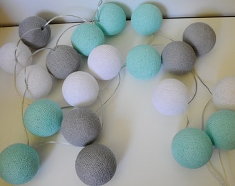 LED Cottonballs fairy lights “Mint-Gray”