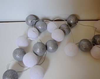 LED Cottonballs Lichterkette  "Silber-Weiß"