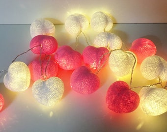 LED Herz Cottonballs Lichterkette "White-Pink"