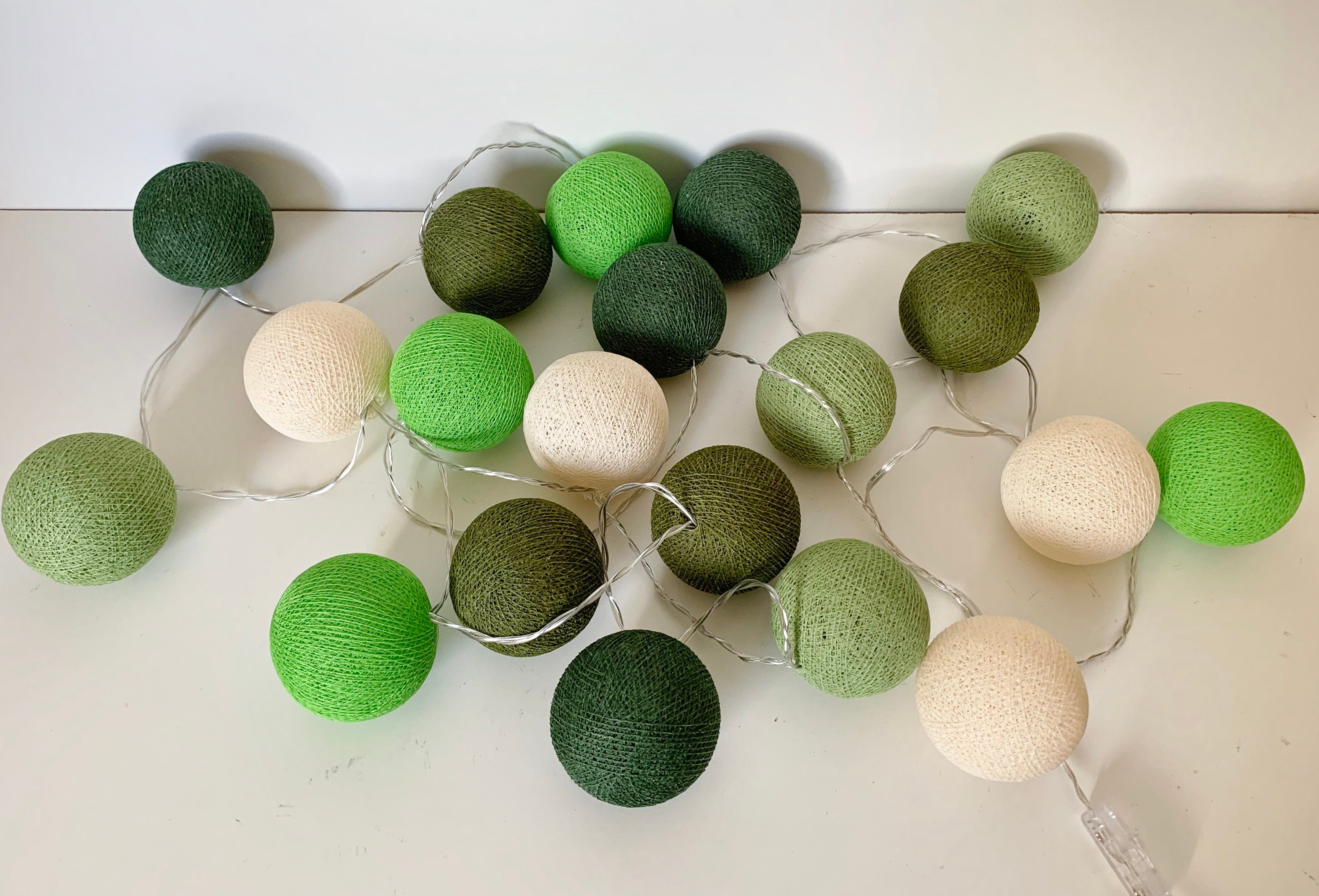 LED Cottonballs Lichterkette Green Etsy