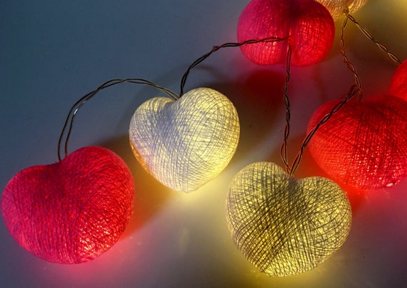 LED Herz Cottonballs Lichterkette