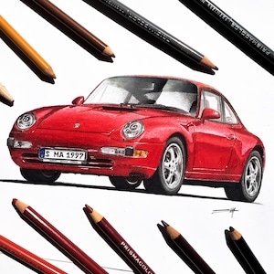 Car drawing from photo, Personalized car sketch illustration, Custom car drawing portrait, Original artwork gift for him