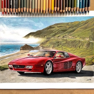 Car drawing from photo, Personalized car sketch illustration, Custom car drawing portrait, Original artwork gift for him