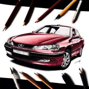 Car drawing from photo, Personalized car sketch illustration, Custom car drawing portrait, Original artwork gift for him