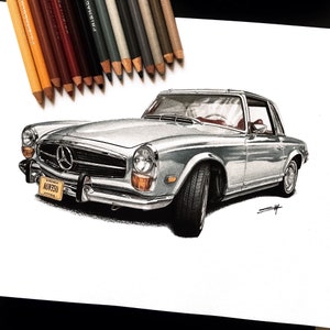Car drawing from photo, Personalized car sketch illustration, Custom car drawing portrait gift for him original artwork