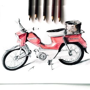 Motorcycle drawing commission custom sketch, Custom moped artwork drawing from photo, Personalized car portrait illustration, Gift for him