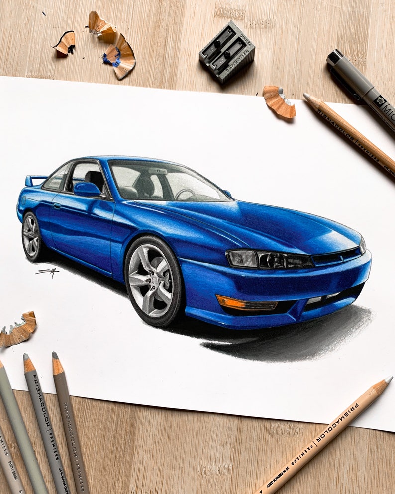 Car drawing from photo, Personalized car sketch illustration, Custom car drawing portrait, Original artwork gift for him image 2