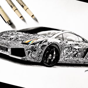 Car drawing from photo, Personalized car sketch illustration, Custom car drawing portrait, Original artwork gift for him