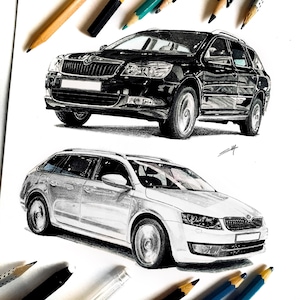 Car drawing commission custom sketch, Custom car artwork drawing from photo, Personalized car portrait illustration, Gift for car lovers