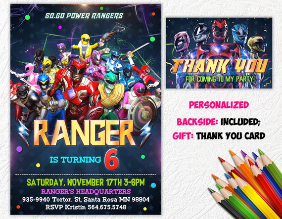 Power Rangers Invito Festa Di Compleanno Di Power Rangers Power Rangers Compleanno Invito Personalizzata Gratis Grazie Cardare Supereroi