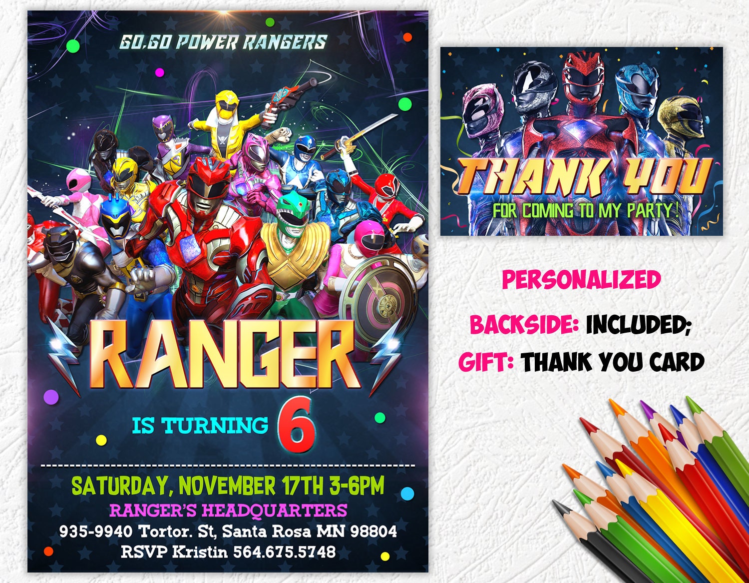 Power Rangers Invitation Power Rangers Birthday Party Power Etsy