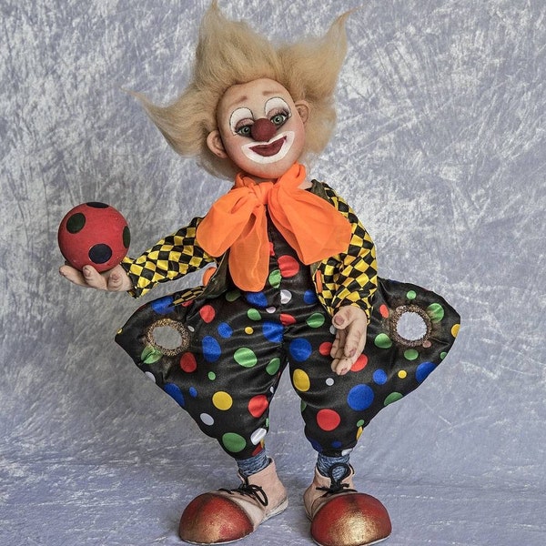 Sale, Cute Clown, Collectible Dolls, Art Doll, Circus Clown Doll, OOAK Doll, Unique Gift, Whimsical Sculpture, Rag Doll, Queerish Doll