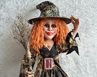 Handmade Art Doll: La Befana Good Witch Fabric Doll (21 inches)
