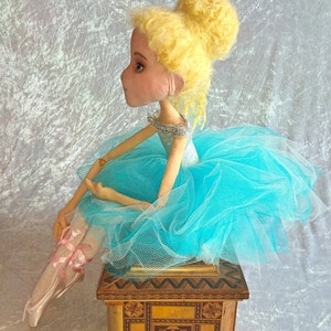 Handmade Ballerina Art Doll: Blue Ballet Dress, Poseable Rag Doll