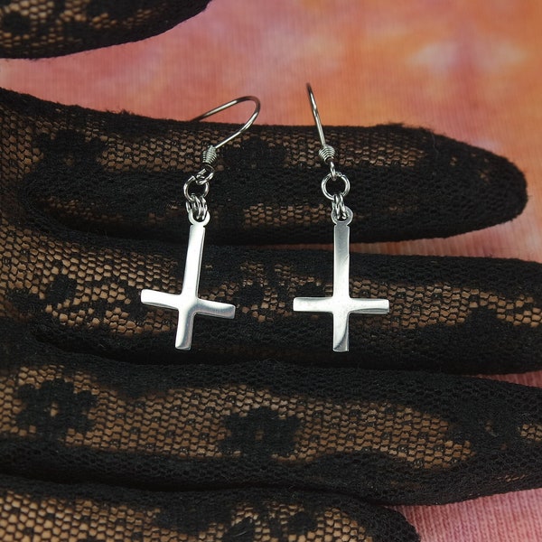 St Peters Cross Earrings,  Cross of Saint Peter, Playboi Carti Cross, Inverted Cross, Petrine Cross, Upside Down Cross Occult Earrings