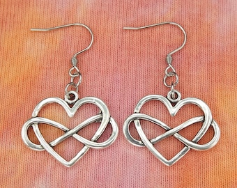 Infinity Heart Earrings, Hypo Allergenic Stainless Earwires, Silver or Gold Tone Pair of Earrings Infinite Love Polyamory Symbol