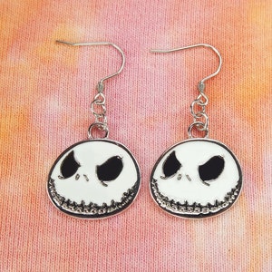 Jack Skellington Earrings, Hypo Allergenic Stainless Earwires, Black White and Silver Halloween Earrings, Christmas Nightmare Theme