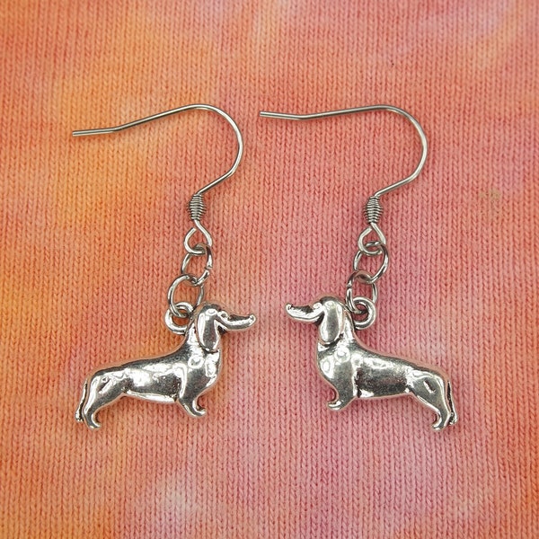 Dachshund Dog Earrings, Hypo Allergenic Stainless Earwires, sausage dog, wiener dog, badger dog earrings pair