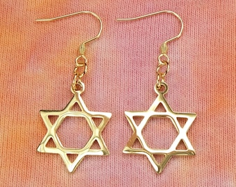 Star of David Earrings, in natural Silver or Gold Plated Waterproof Stainless, Magen David Earrings, Jewish Judaica Ready to Ship