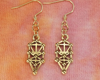 Sephiroth Earrings, Hypo Allergenic Earwires, Gold Plated Pewter,  Kabbalah Tree of Life Sephirot Qabalah Cabala Etz haChayim, Ready to Ship